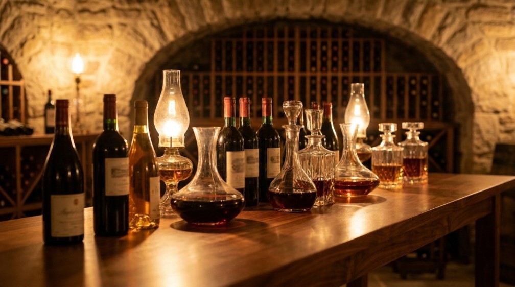 Premium wine decanters and cellar selection